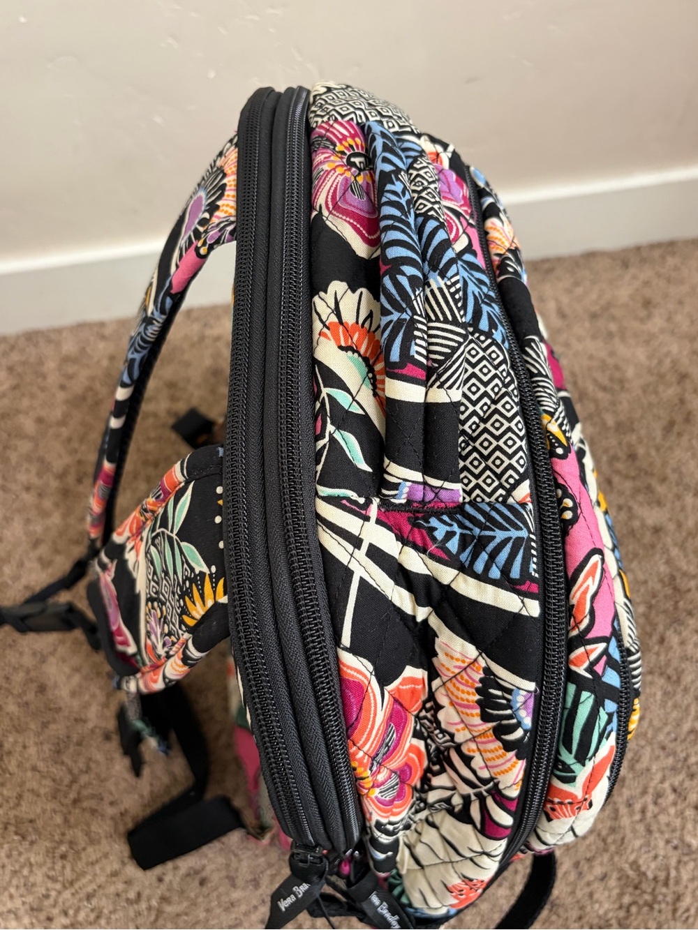 Vera Bradley Essential Expandable Backpack Kauai Floral Pink Black - Picture 5 of 10